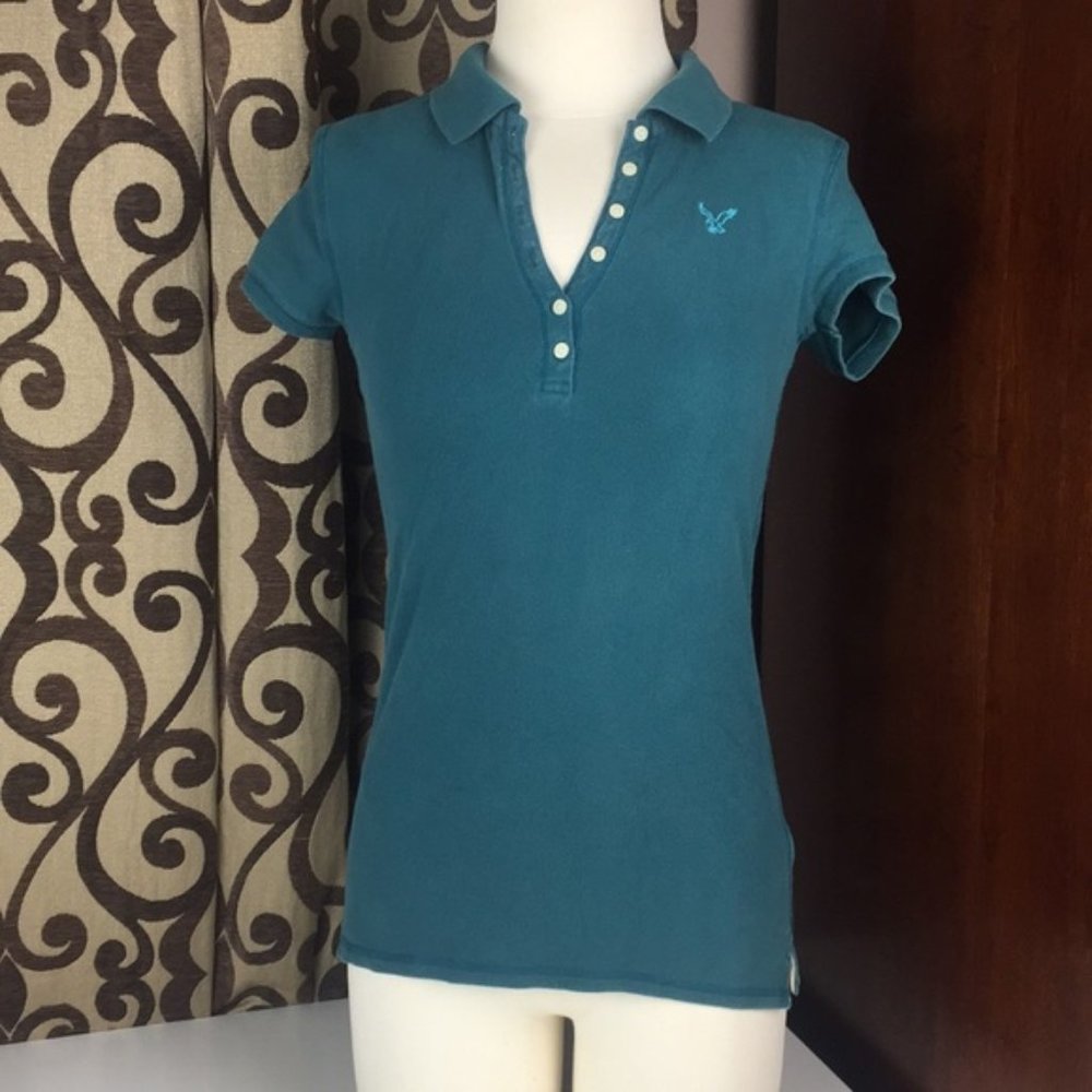 Cute AE Blue Polo Tee Shirt Top Size S
